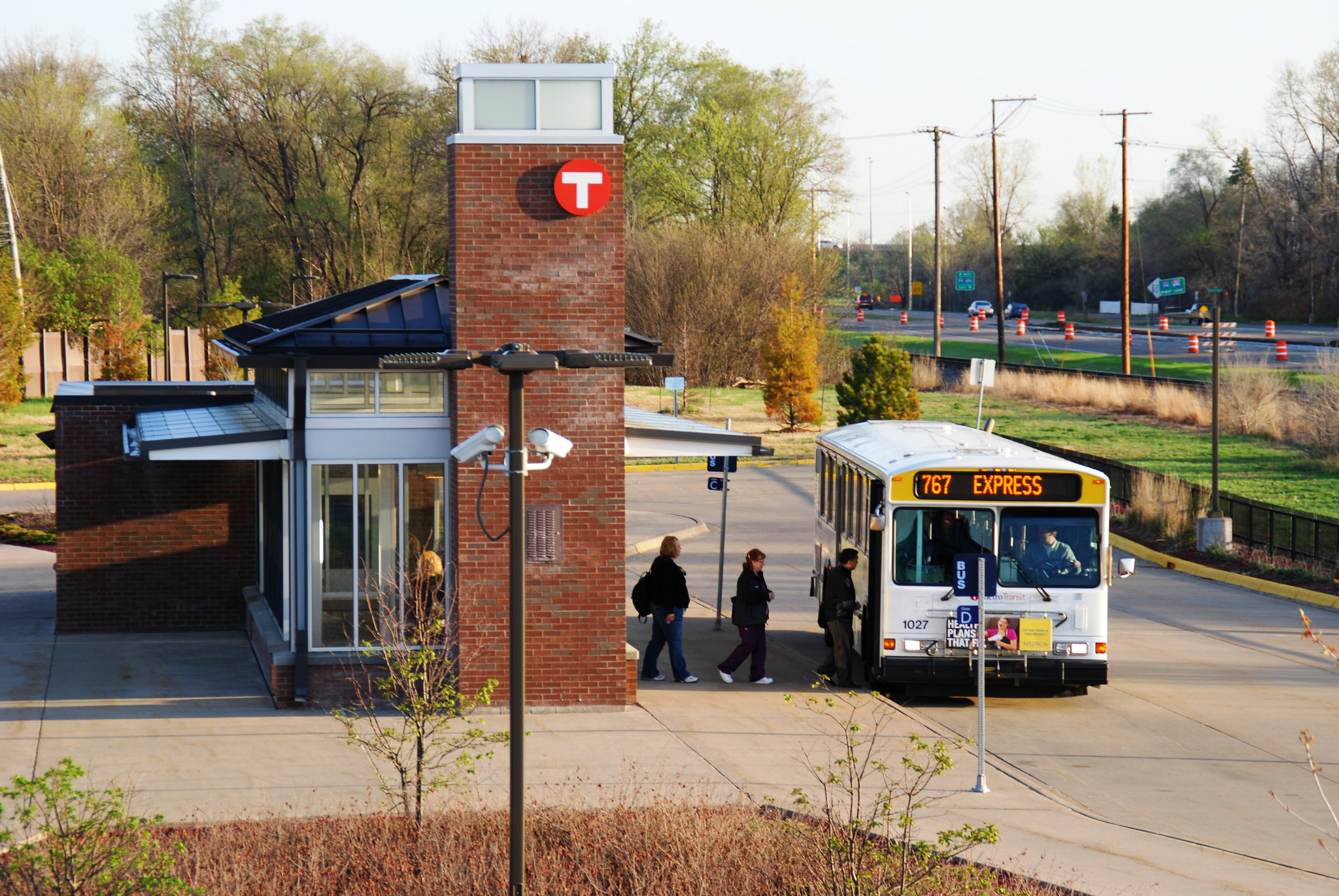 Customers board Route 767 at the Bottineau Blvd & 63rd Avenue Park & Ride.