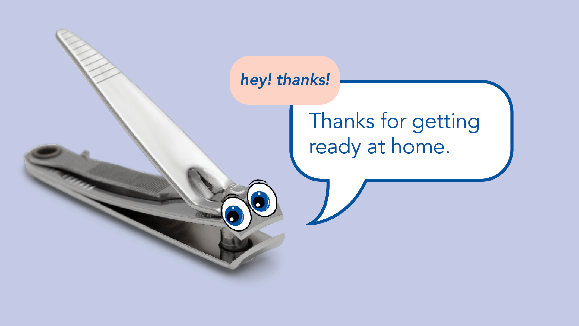 Illustration: nail clippers with eyes with text in a bubble
