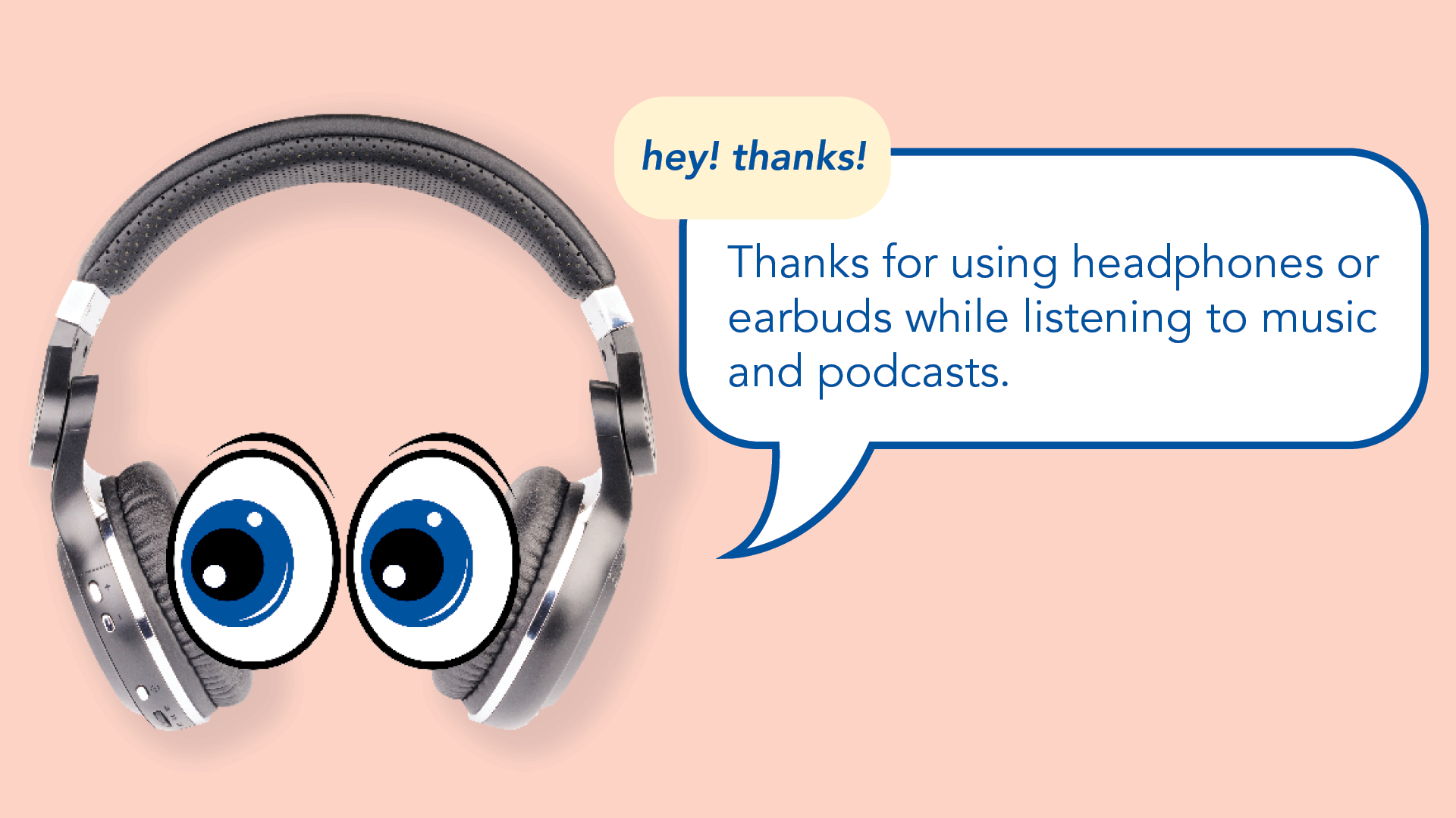 Illustration: headphones with eyes with text in a bubble