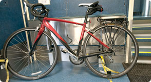 Bike secured on train