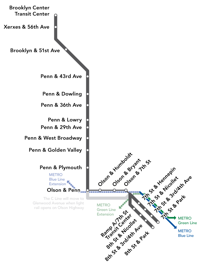 Map of Metro C line corridor. Click to enlarge the map.