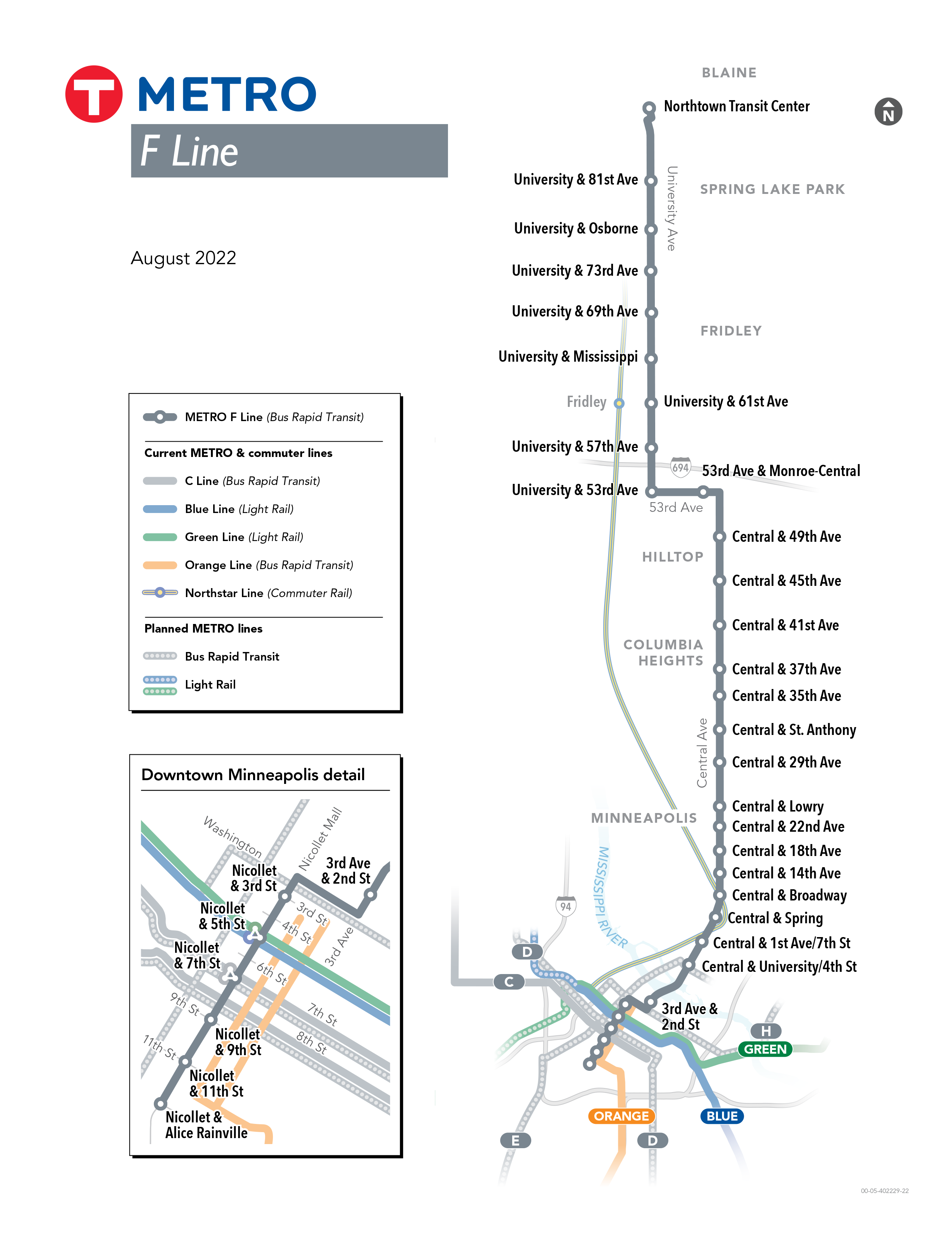 Map of the F Line with proposed station locations from August 2022
