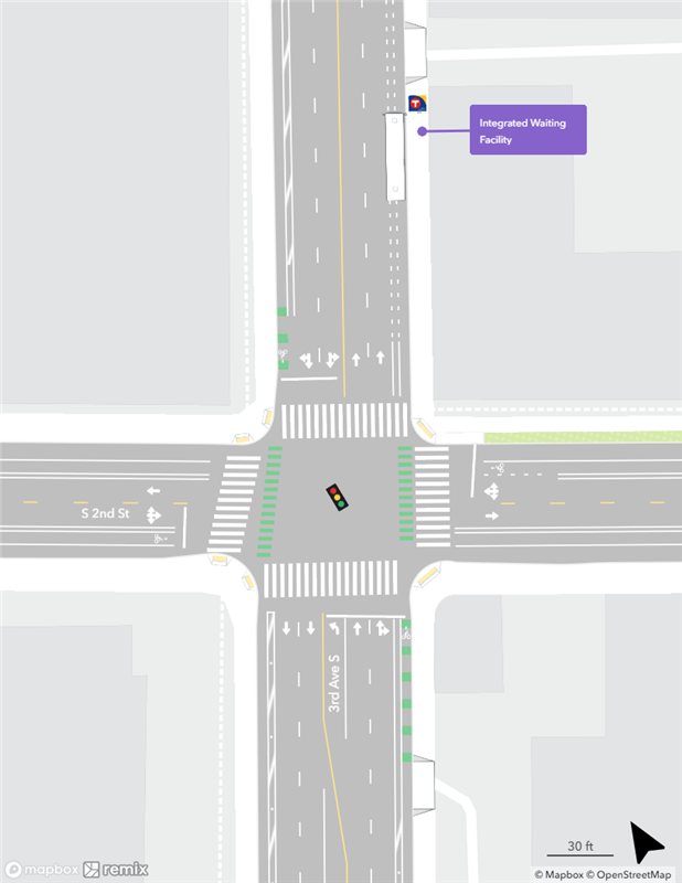 Map of existing conditions at the 3rd Avenue & 2nd Street Station area.