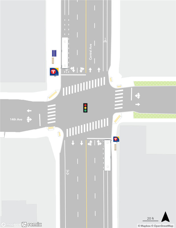 Map of existing conditions at the Central & 14th Avenue Station area.