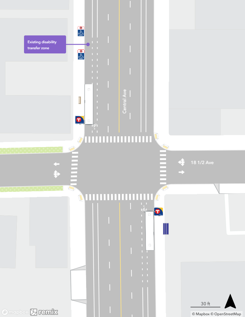 Map of existing conditions at the Central & 18th Avenue Station area.