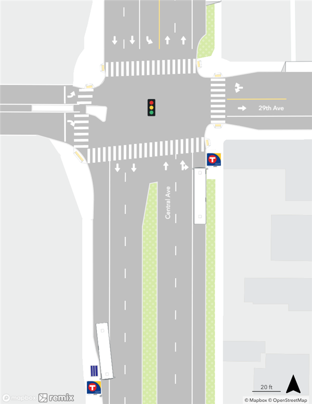 Map of existing conditions at the Central & 29th Avenue Station area.