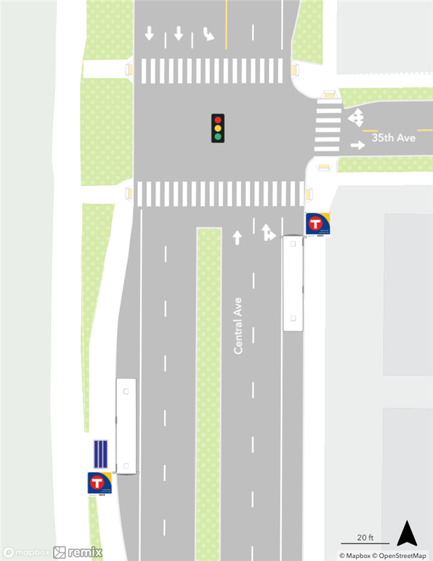 Map of existing conditions at the Central & 35th Avenue Station area.