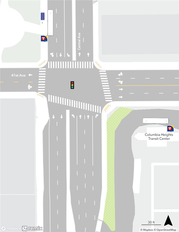 Map of existing conditions at the Central & 41st Avenue Station area.