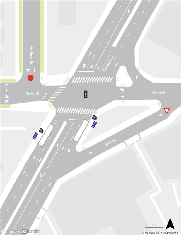 Map of existing conditions at the Central & Spring Station area.