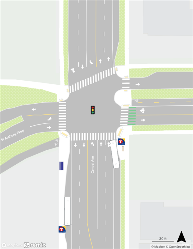 Map of existing conditions at the Central & St. Anthony Station area.