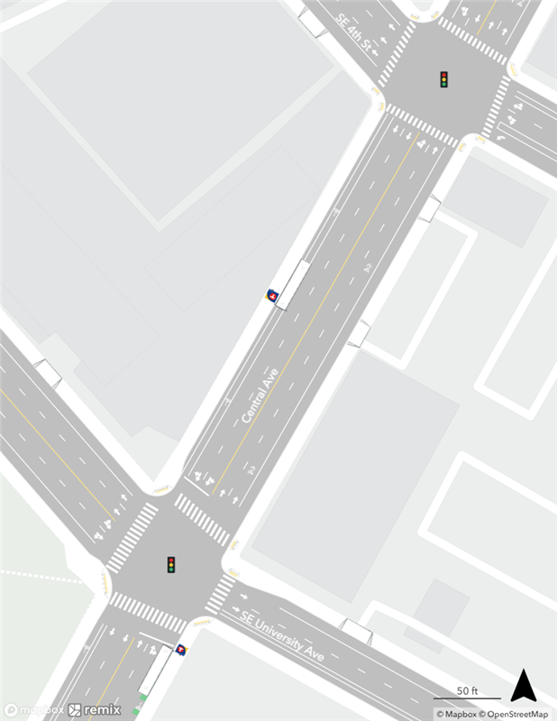 Map of existing conditions at the Central & University Avenue/4th Street Station area.