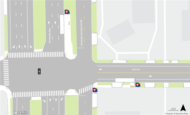 Map of existing conditions at the University & 53rd Avenue Station area.