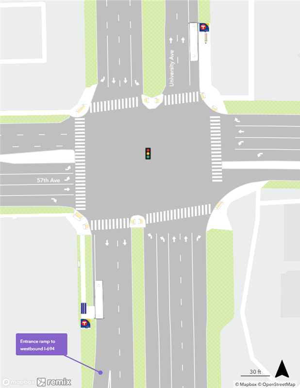 Map of existing conditions at the University & 57th Avenue Station area.