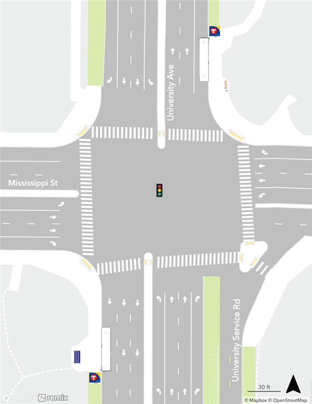 Map of existing conditions at the University & Mississippi Avenue Station area.