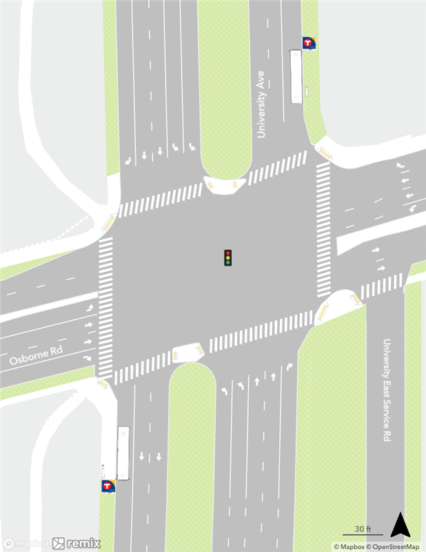 Map of existing conditions at the University & Osborne Avenue Station area.