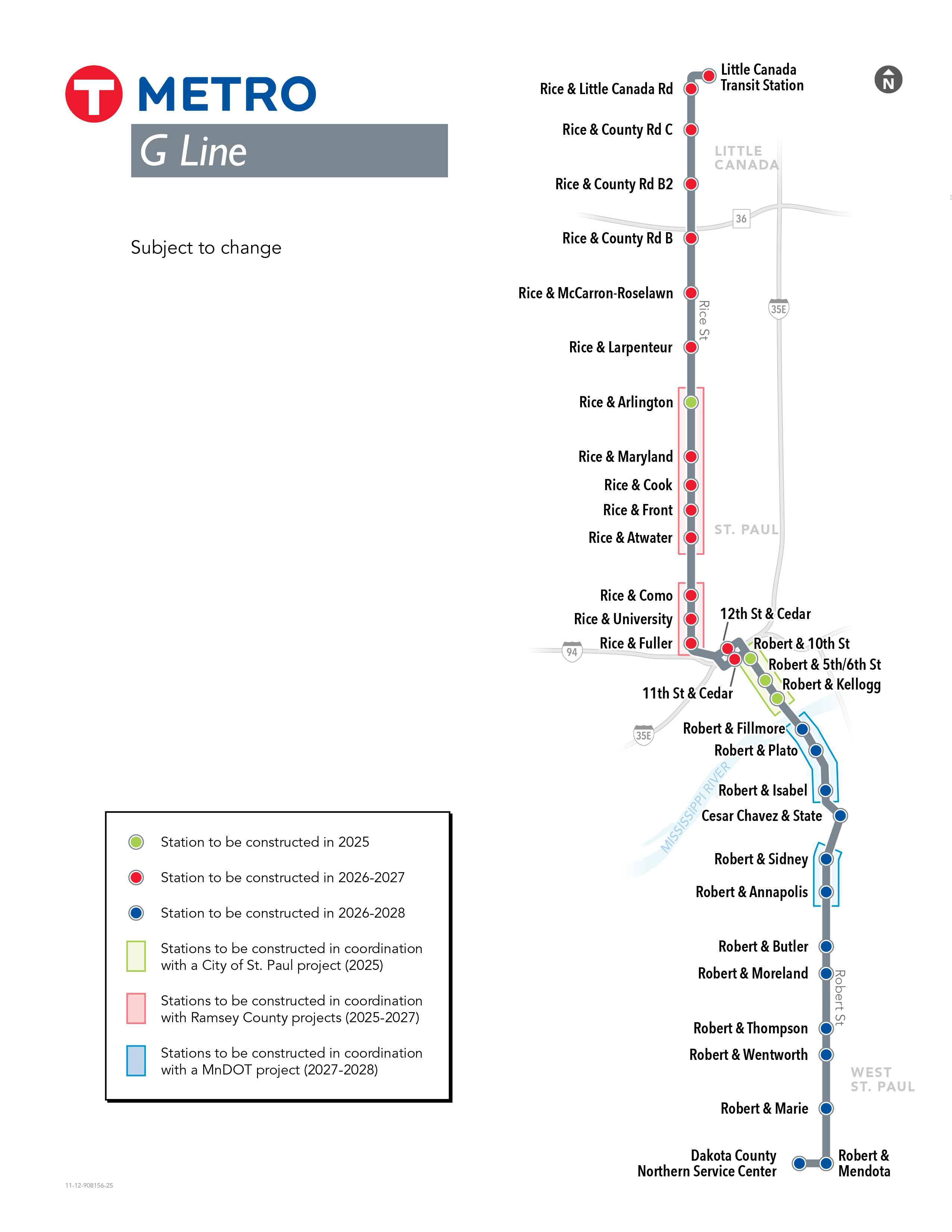 Map of the G Line Corridor with finalized stations