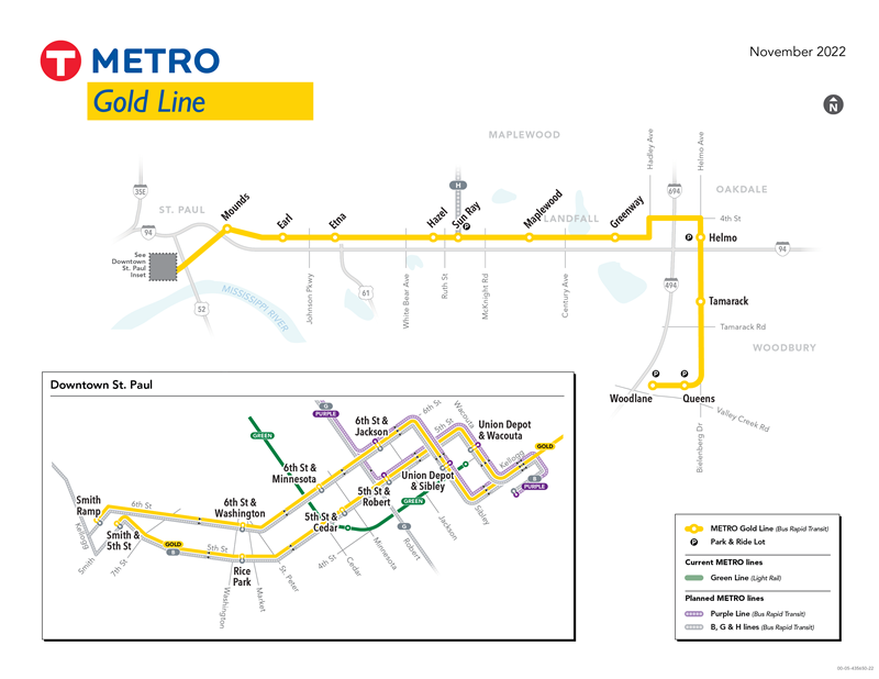 Gold line route map from downtown St. Paul to Woodbury