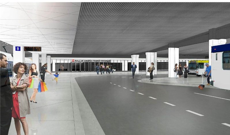 Rendering- perspective from bus loading zone looking north
