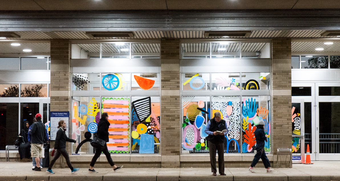 Public art at a transit station.