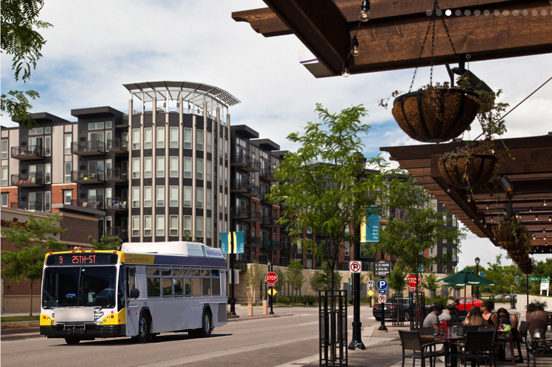 Rendering of a bus going through West End development
