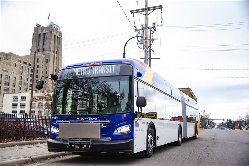 An image of a METRO BRT bus in front of the Midtown Exchange