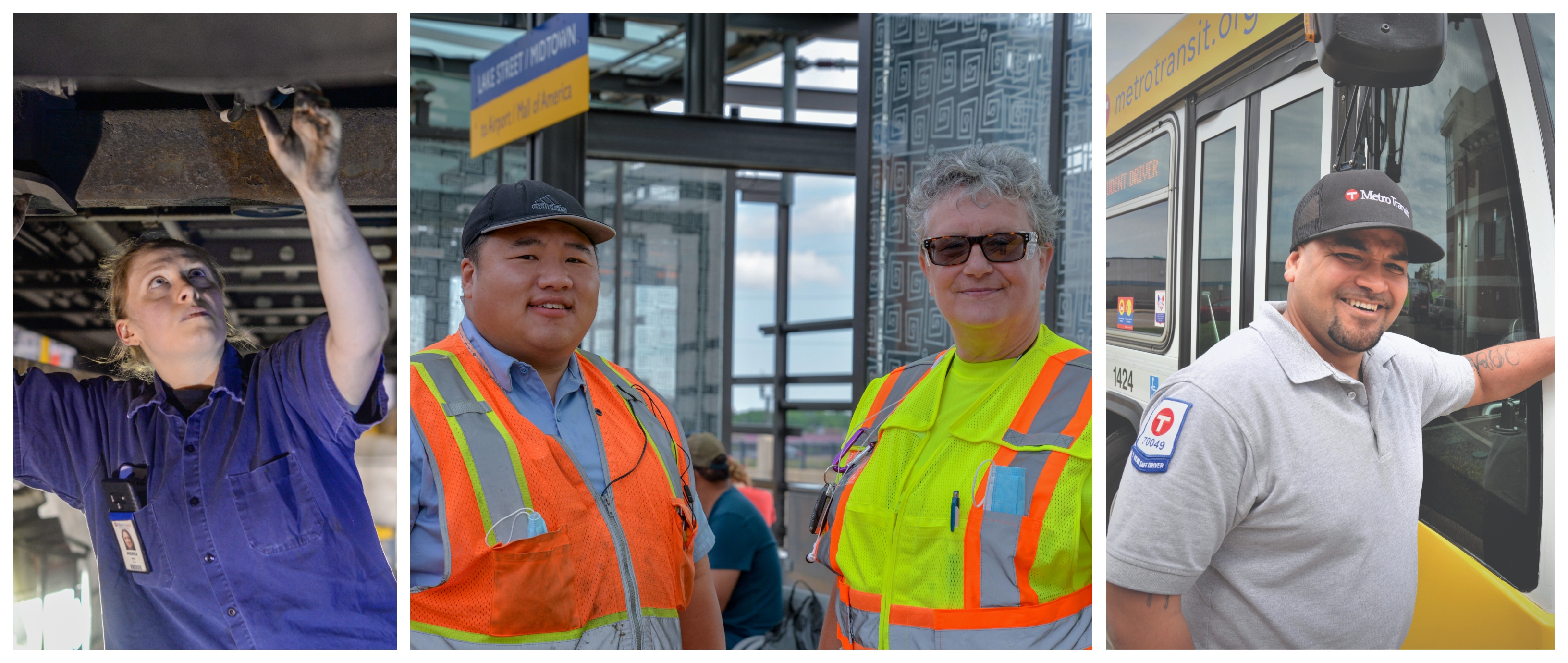 ATU workers from Metro Transit, including a technician, public facility workers and a bus operator.