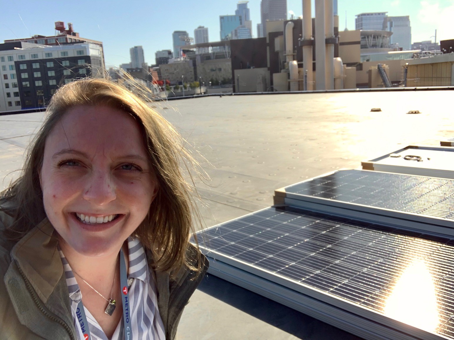 Claire Warren on the rooftop of the Metro Transit Police & Office Facility. 