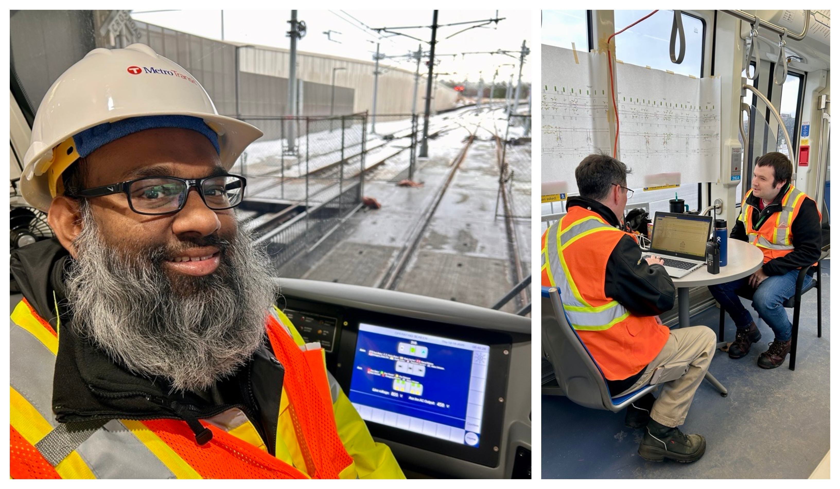 A train operator testing a Green Line Extension train.