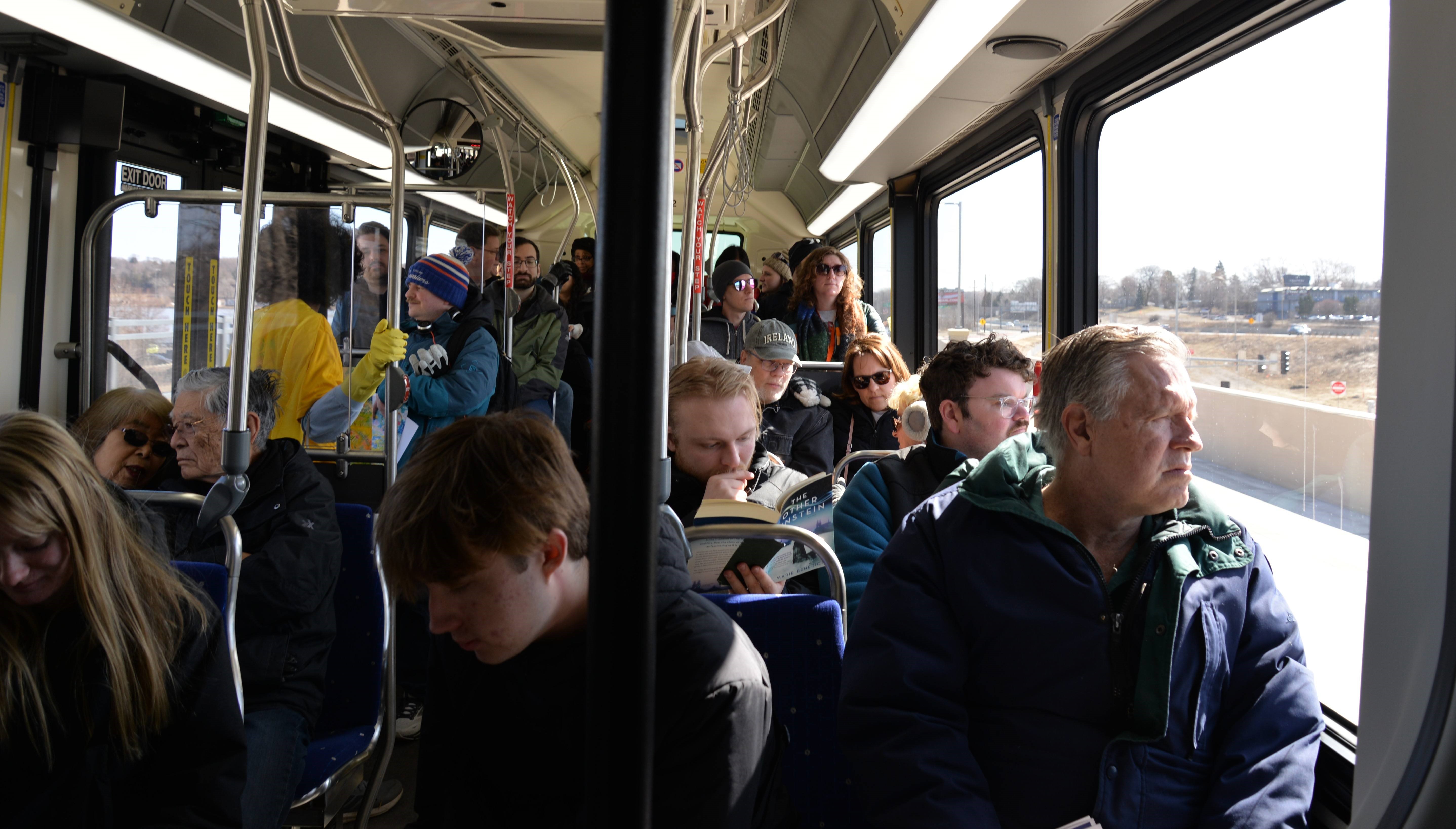 Passengers ride a METRO Gold Line bus in March 2025.
