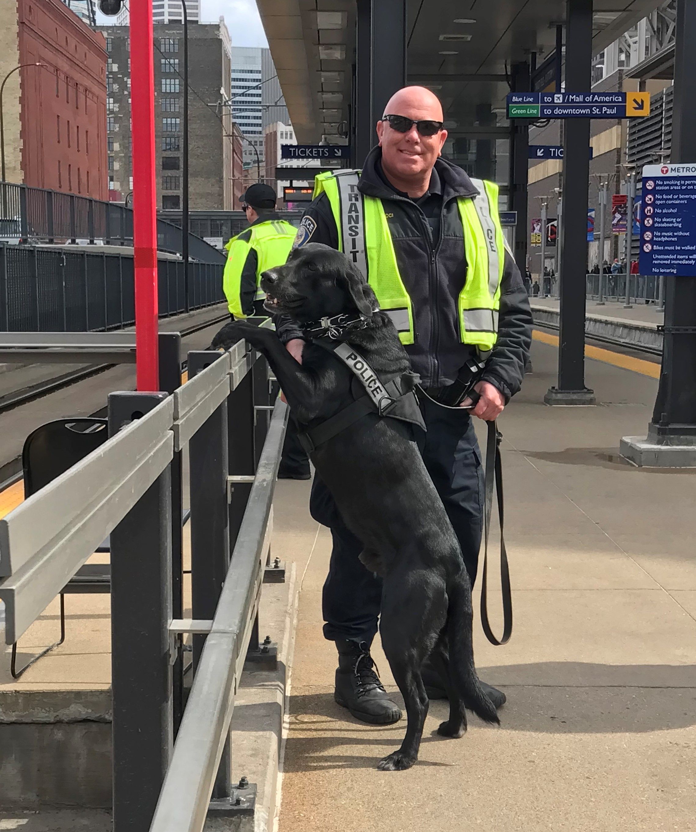 K-9 Merle and his officer handler Scott Tinucci at Target Field Station.