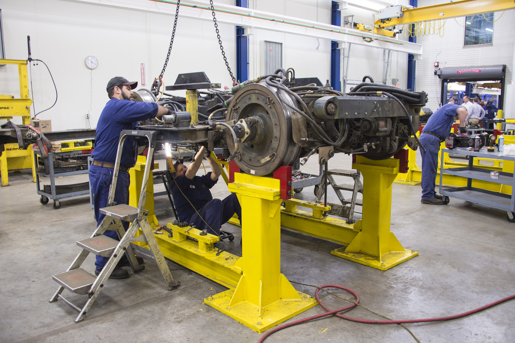 Rail technicians overhaul a Metro Transit light-rail vehicle. 