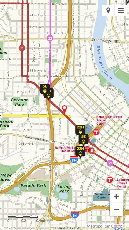 Customers can track the physical location of their bus using Metro Transit's Map It!  tool.