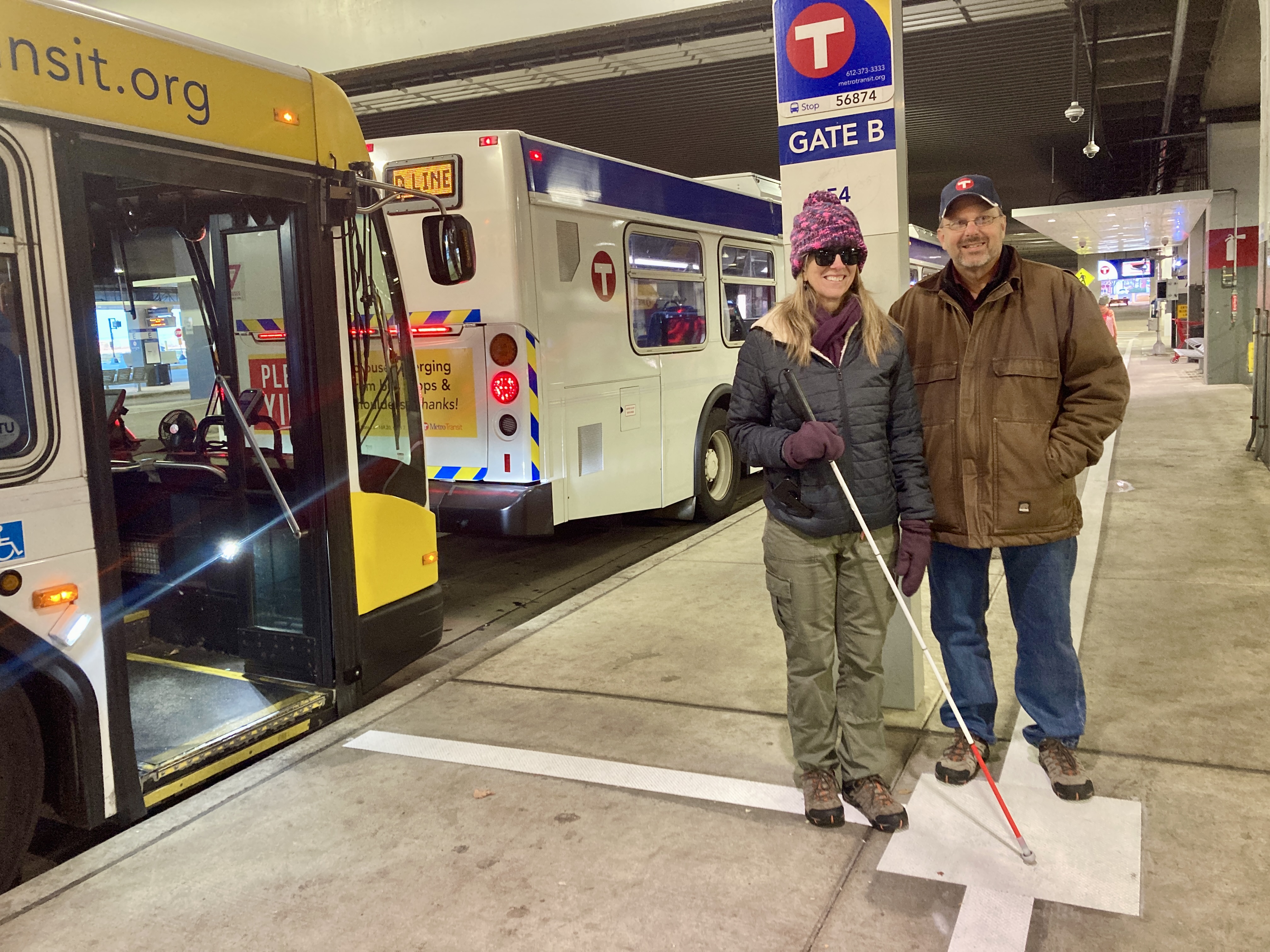 Annie Young with Outreach Coordinator Doug Cook at the Mall of America Transit Center.