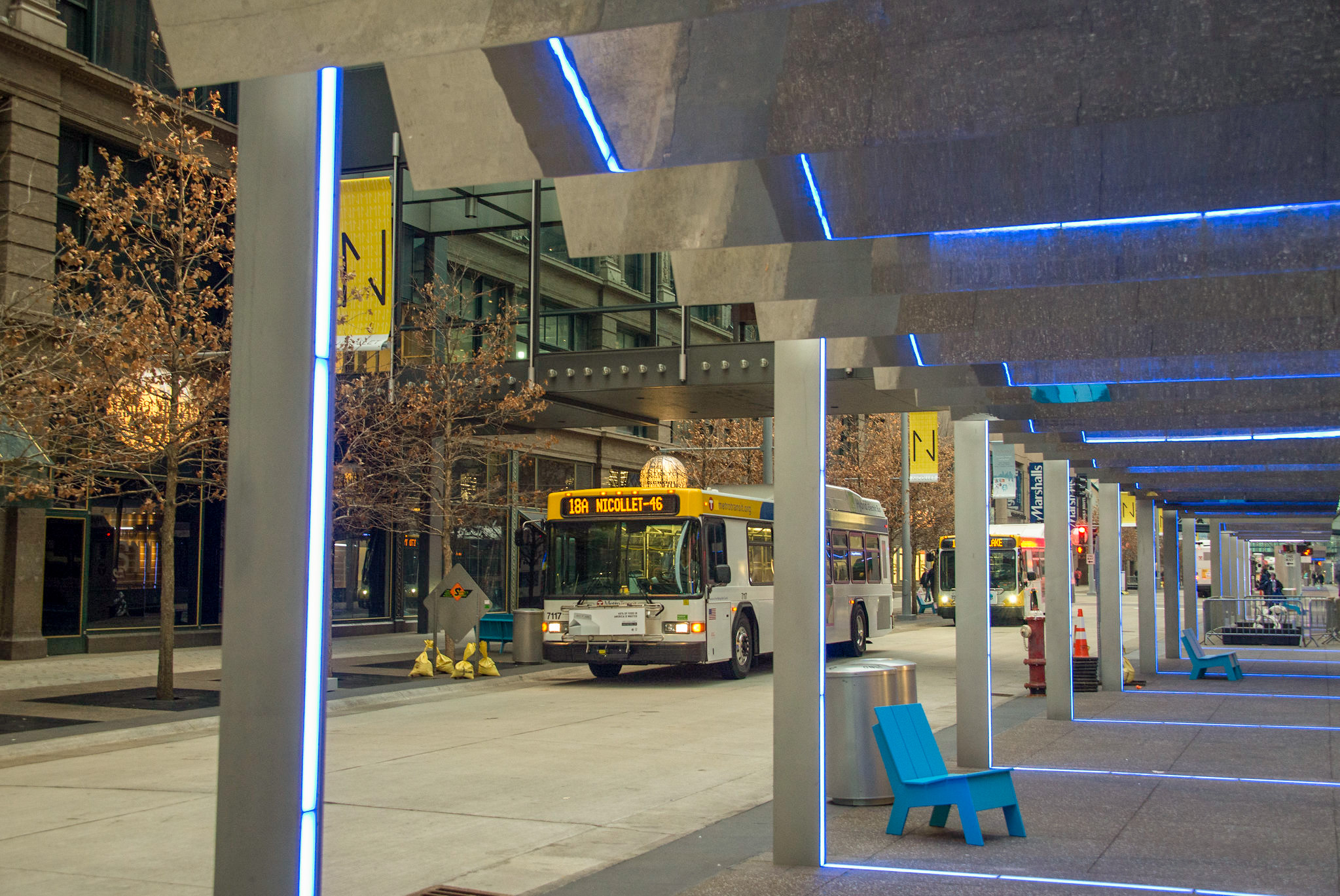 A Route 18 bus travels on Nicollet Mall in Minneapolis. A Route 18 bus travels on Nicollet Mall in Minneapolis.