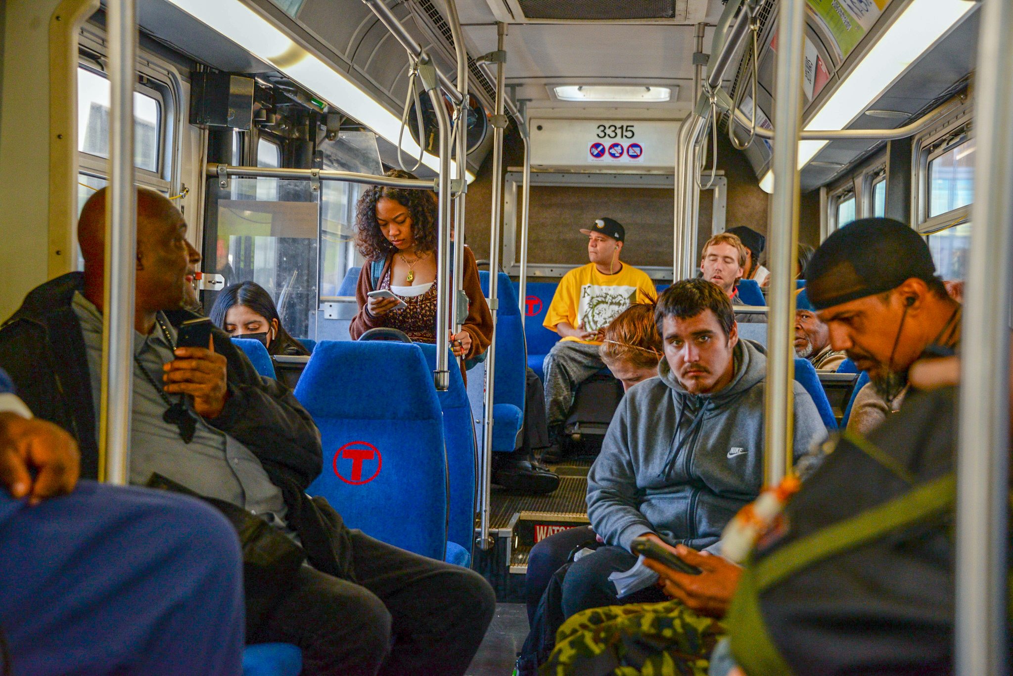 Riders inside a Route 10 bus.