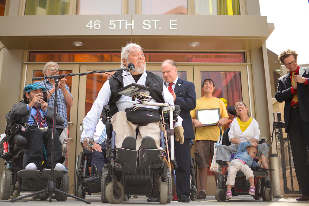 Rick Cardenas speaks at the opening of the stairway-elevator tower at the METRO Green Line's Central Station in downtown St. Paul on Thursday, June 5, 2014.