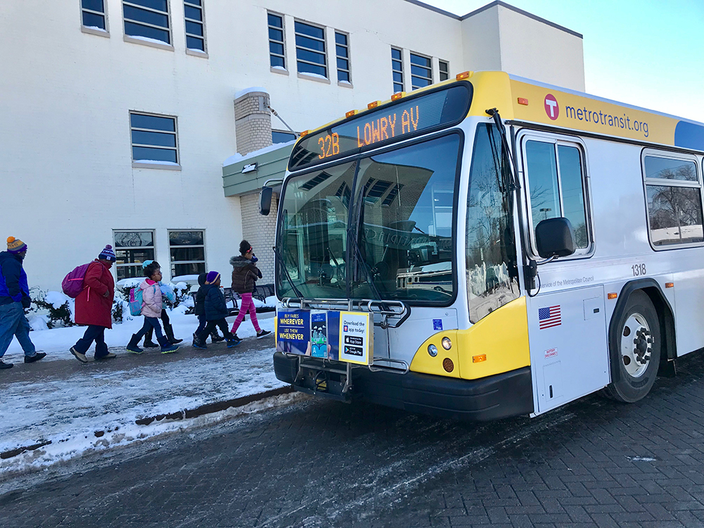A Metro Transit Route 32 bus at the Robbinsdale Transit Center in Robbinsdale, Minn.