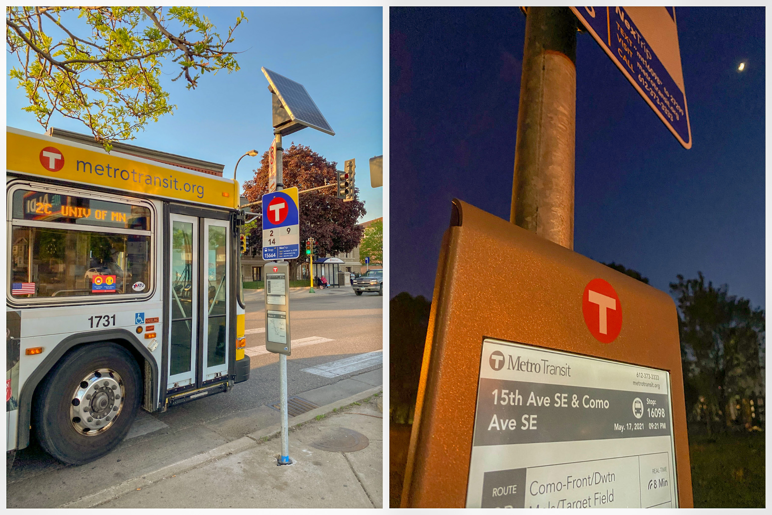 Real-time signs at bus stops. 
