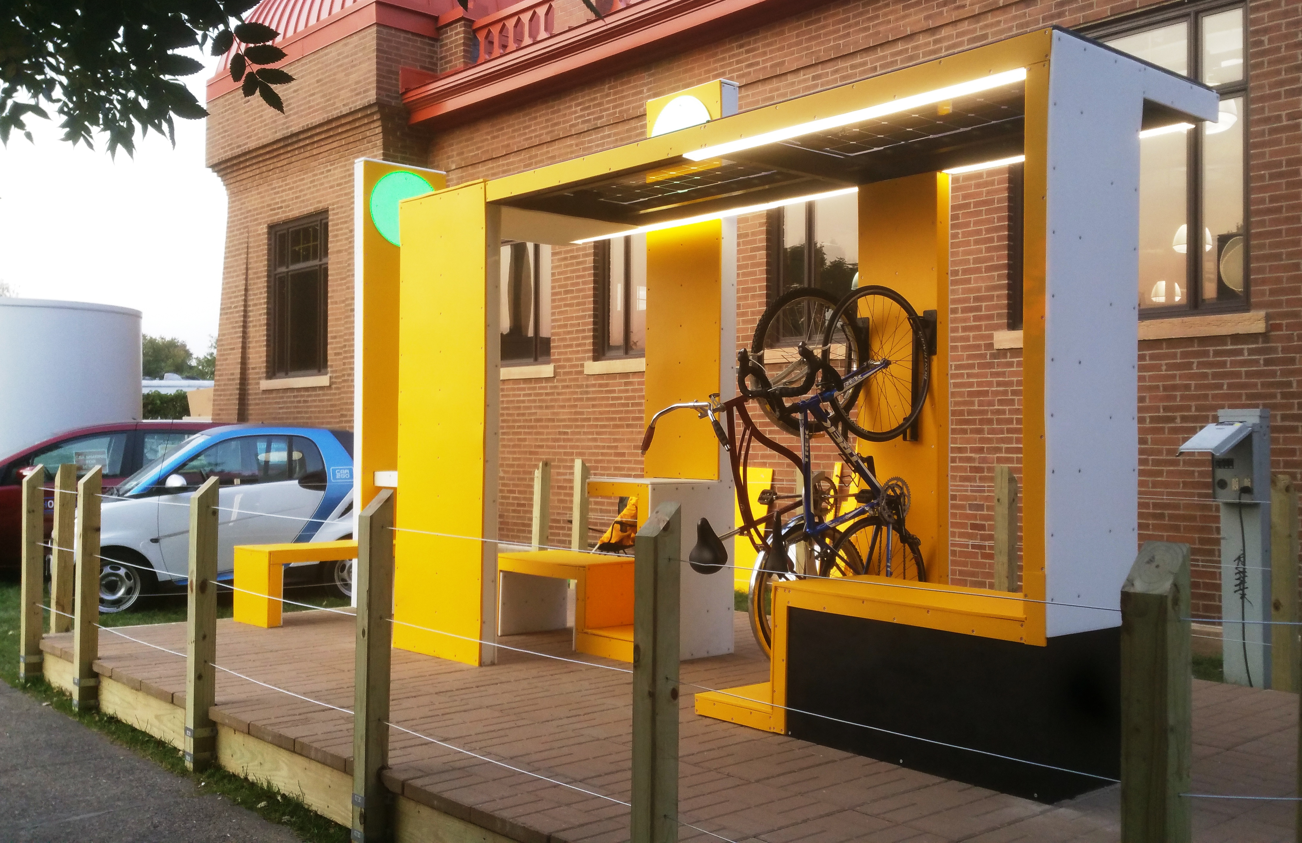 A student-designed waiting shelter with a reduced footprint and other innovative features is on display at the Minnesota State Fair. 