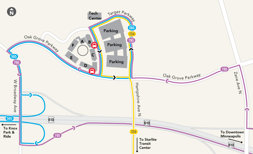 Routes serving Target North Campus