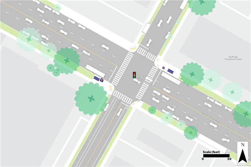 Map of existing conditions at the University & 27th Avenue Station area.