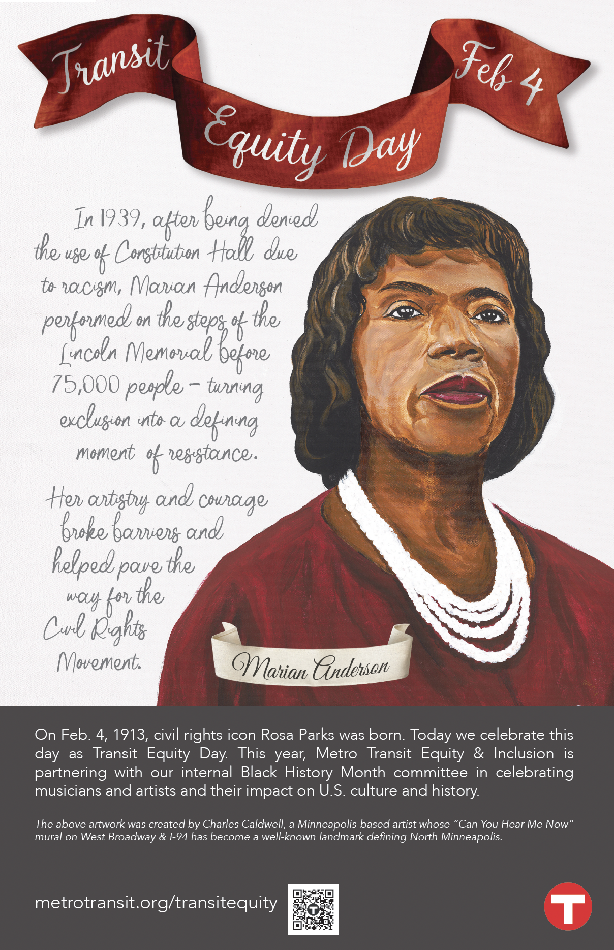 The artwork above was created by Charles Caldwell, a Minneapolis-based artist. Caldwell’s “Can You Hear Me Now” mural on West Broadway & I-94 features a series of jazz musicians, alongside singer Billie Holiday. It has become a well-known landmark defining North Minneapolis and symbolizes how music connects community.