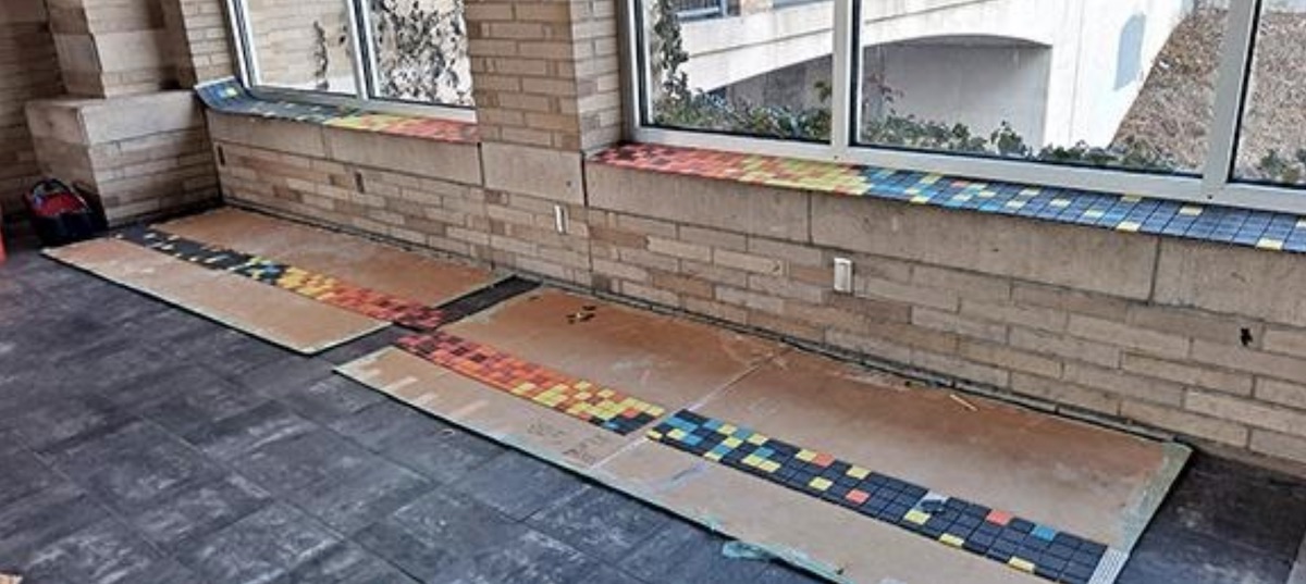 These windowsills in the Uptown Transit Center receive a lot of wear and tear from people sitting on them while waiting for the bus.