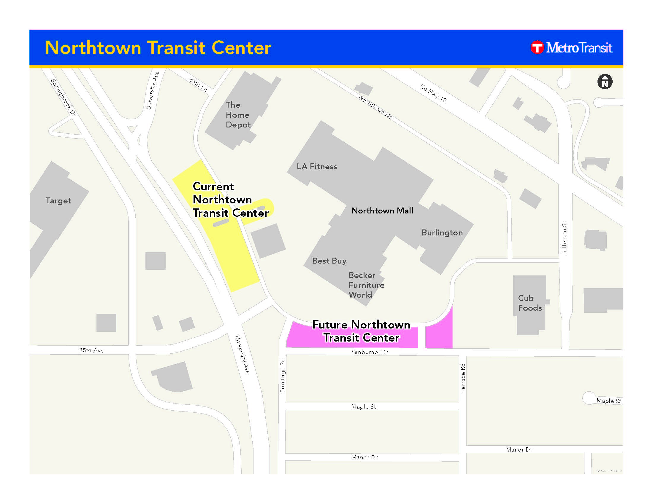 Map of existing and proposed Northtown Transit Center locations