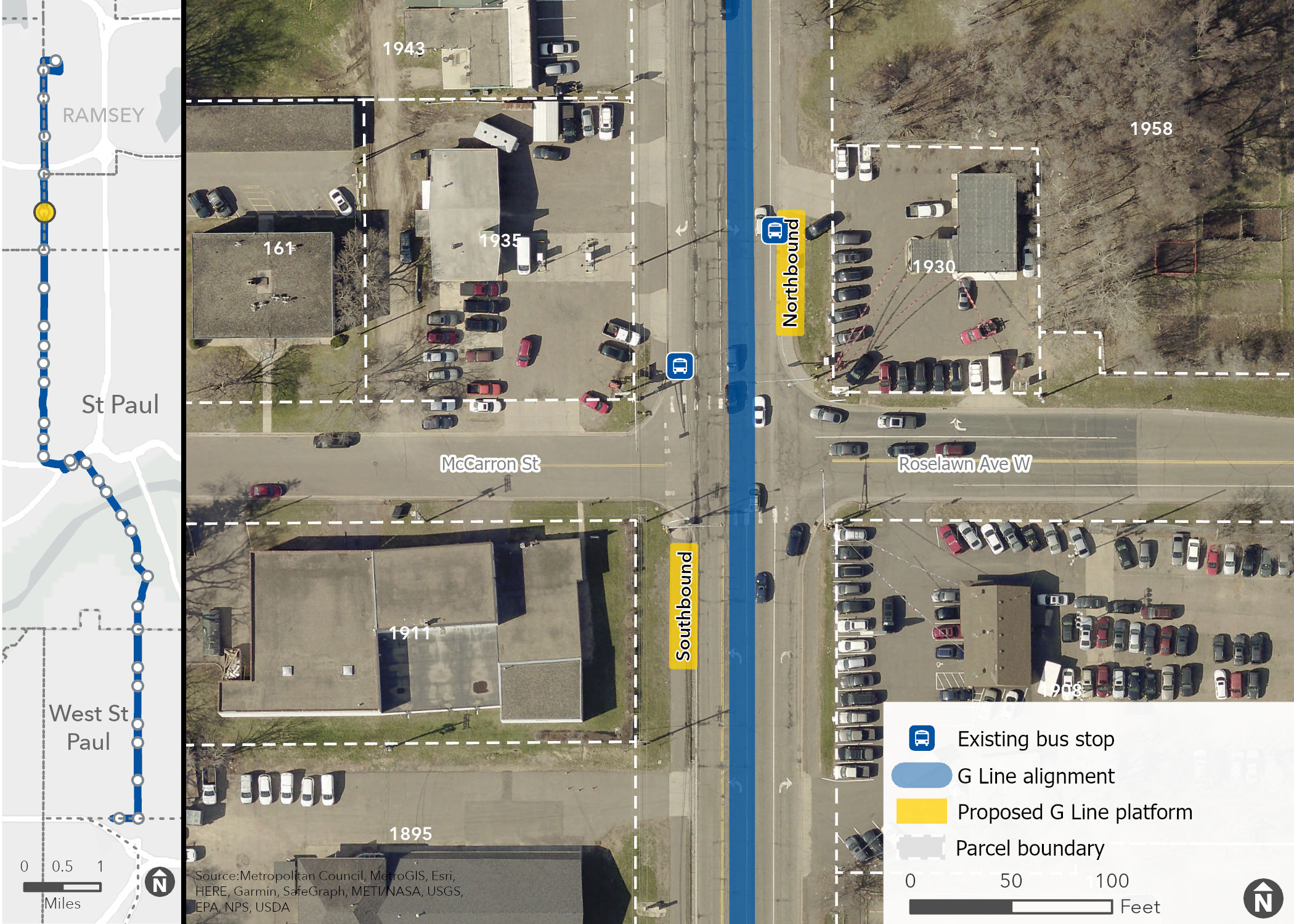 Image of Rice & McCarron-Roselawn Station with building addresses in the area