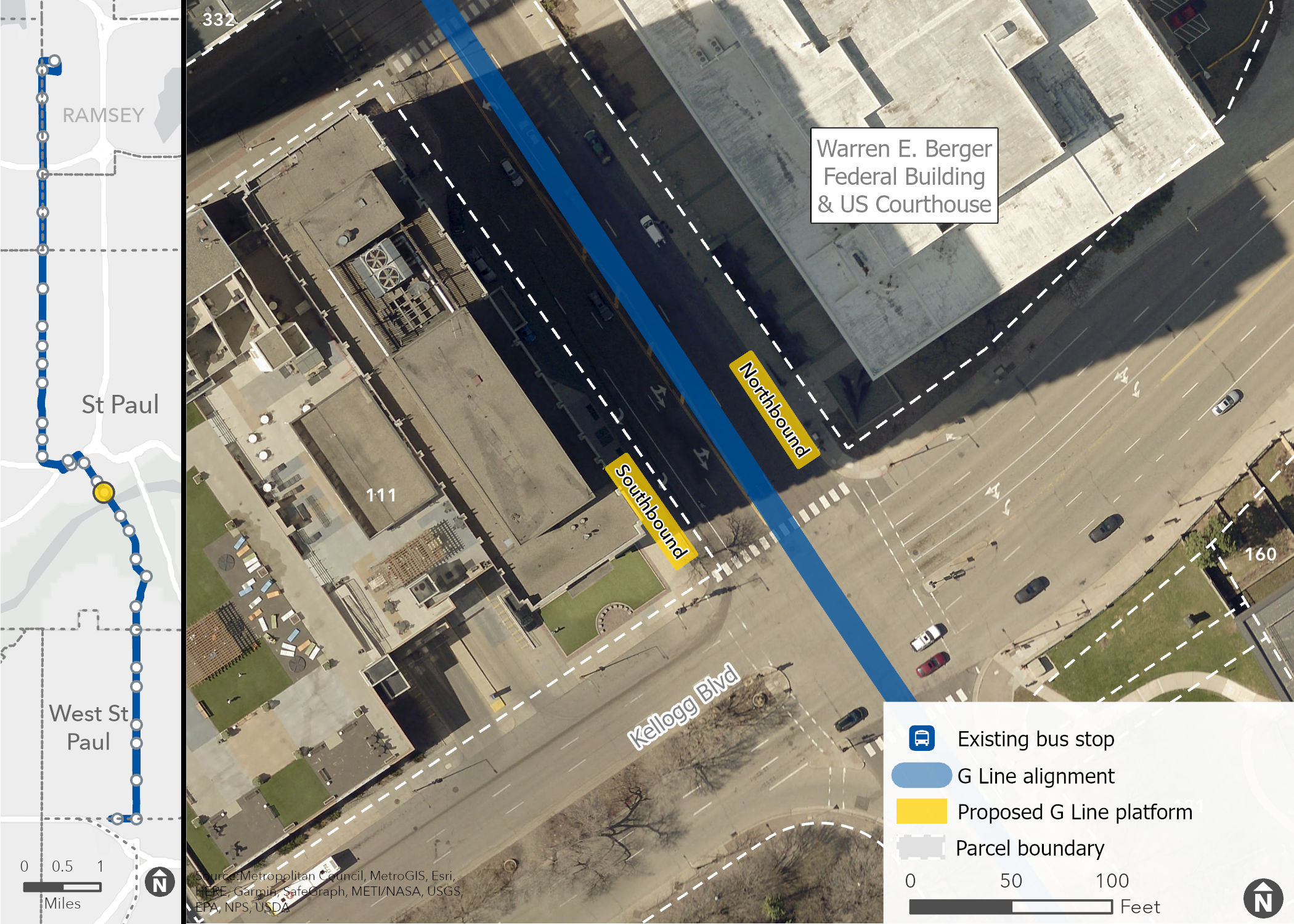 Arial image of Robert & Kellog Station with building addresses in the area