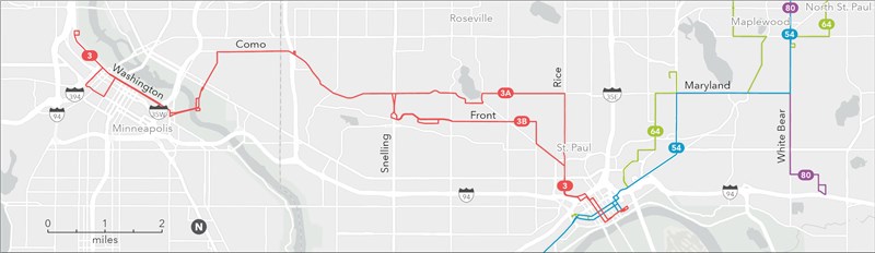 Map of existing Route 3B service