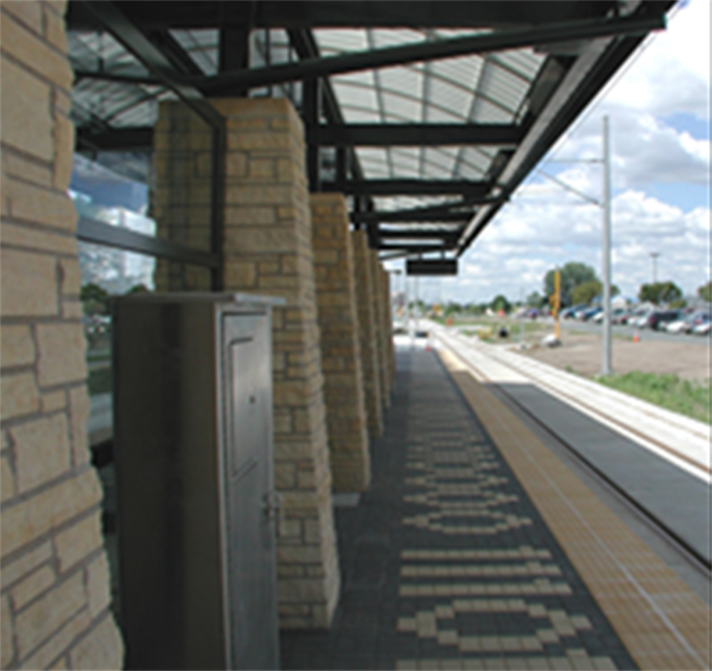 Image of public art at the METRO Blue Line BLoomington Central Station.