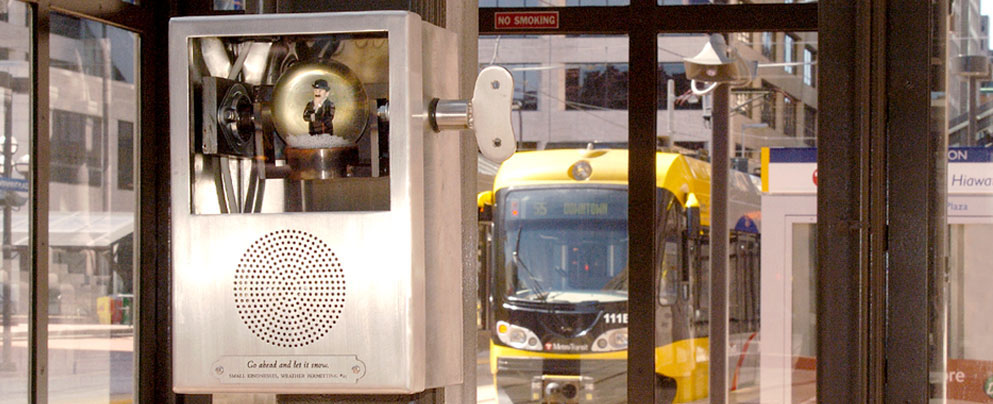 Public art at Warehouse District/Hennepin Station. Public art at Nicollet Station.