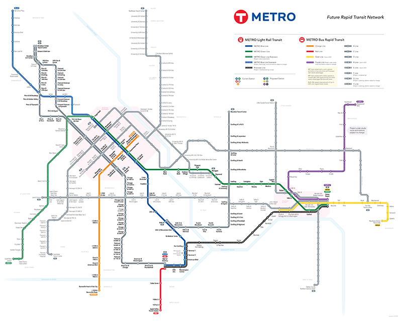 Map of existing and future METRO lines